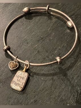 Brighton Two-Tone Heart Charm “Mom” Bangle Bracelet